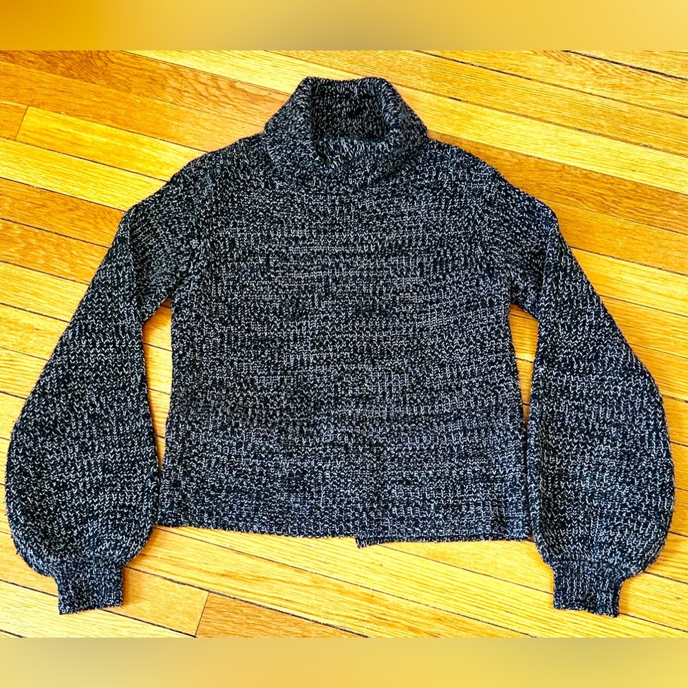 Generation Love Marled Black and White Turtleneck Lace-Up Sweater XS